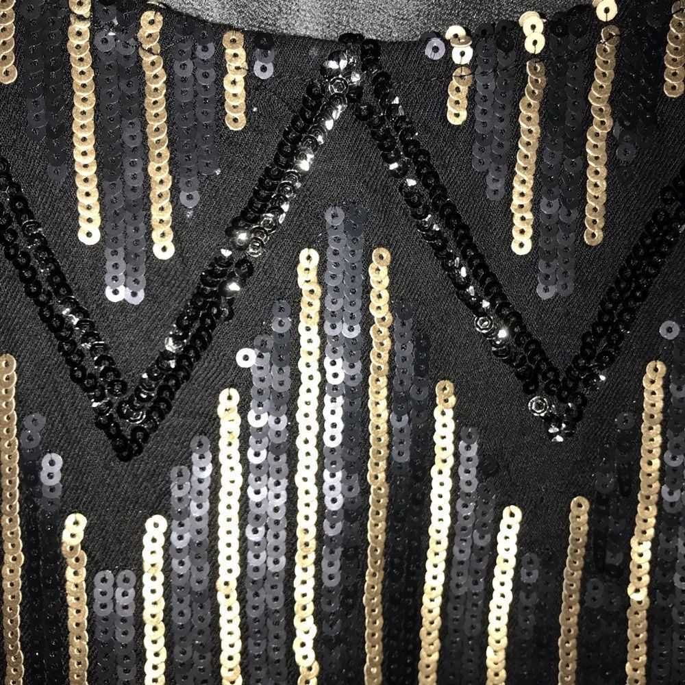 Miss Me Black Gold Sequin Sheer Back Top Small S - Picture 4 of 11